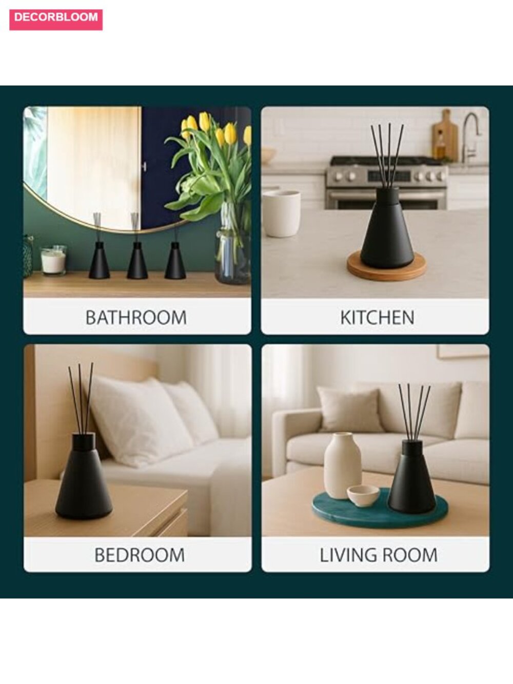 Reed Diffuser Set of 3, White Flower Scent, 50ml, Home Fragrance for Bathroom & - Picture 4 of 6